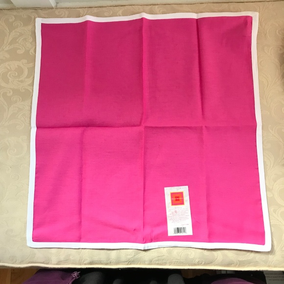 ISAAC MIZRAHI Cotton Linens Napkins Pink and White 20” X 20” Set of 8 NWT - Picture 6 of 10